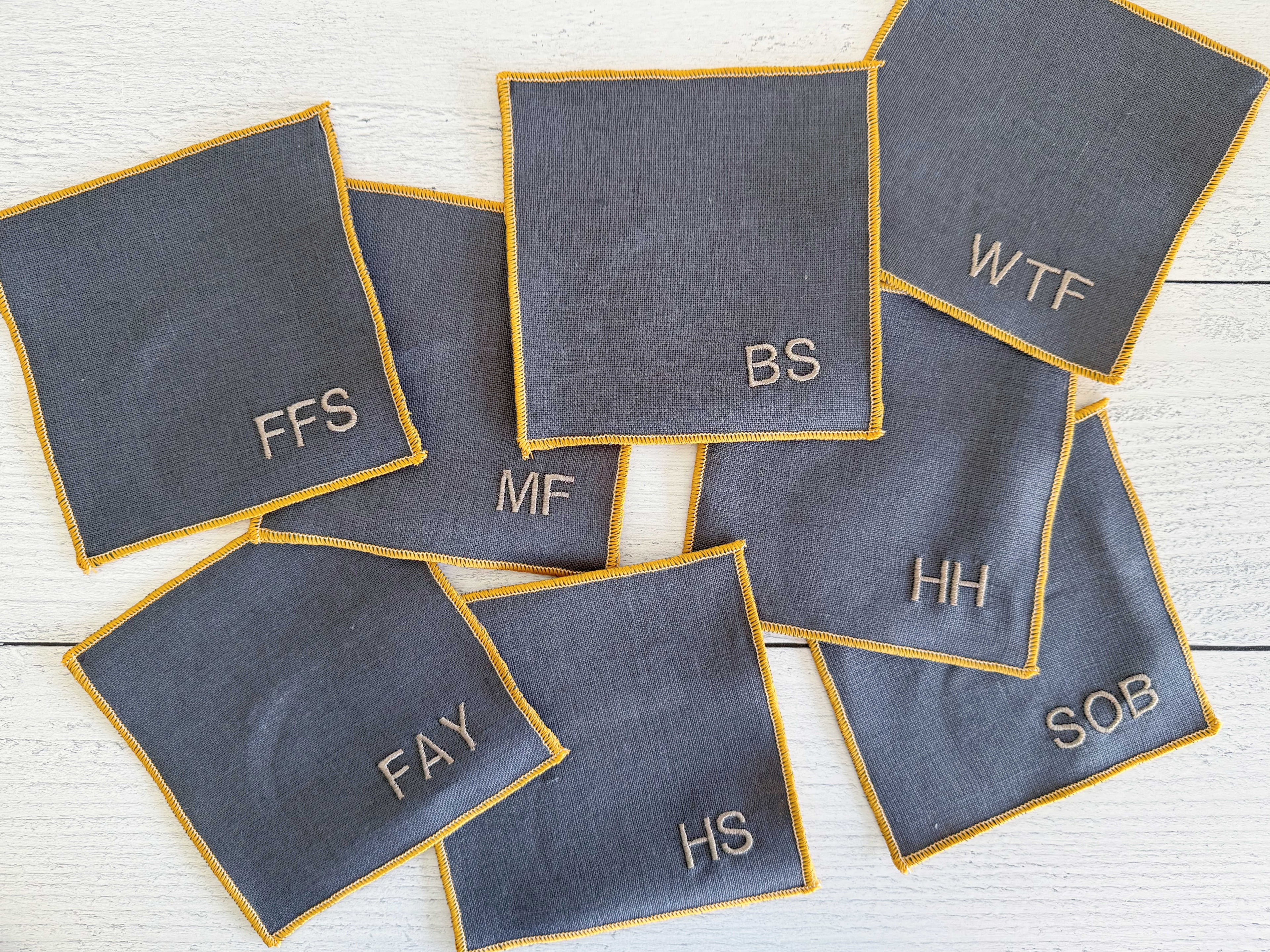 Sweary Cocktail Coasters in Grey Linen, set of eight