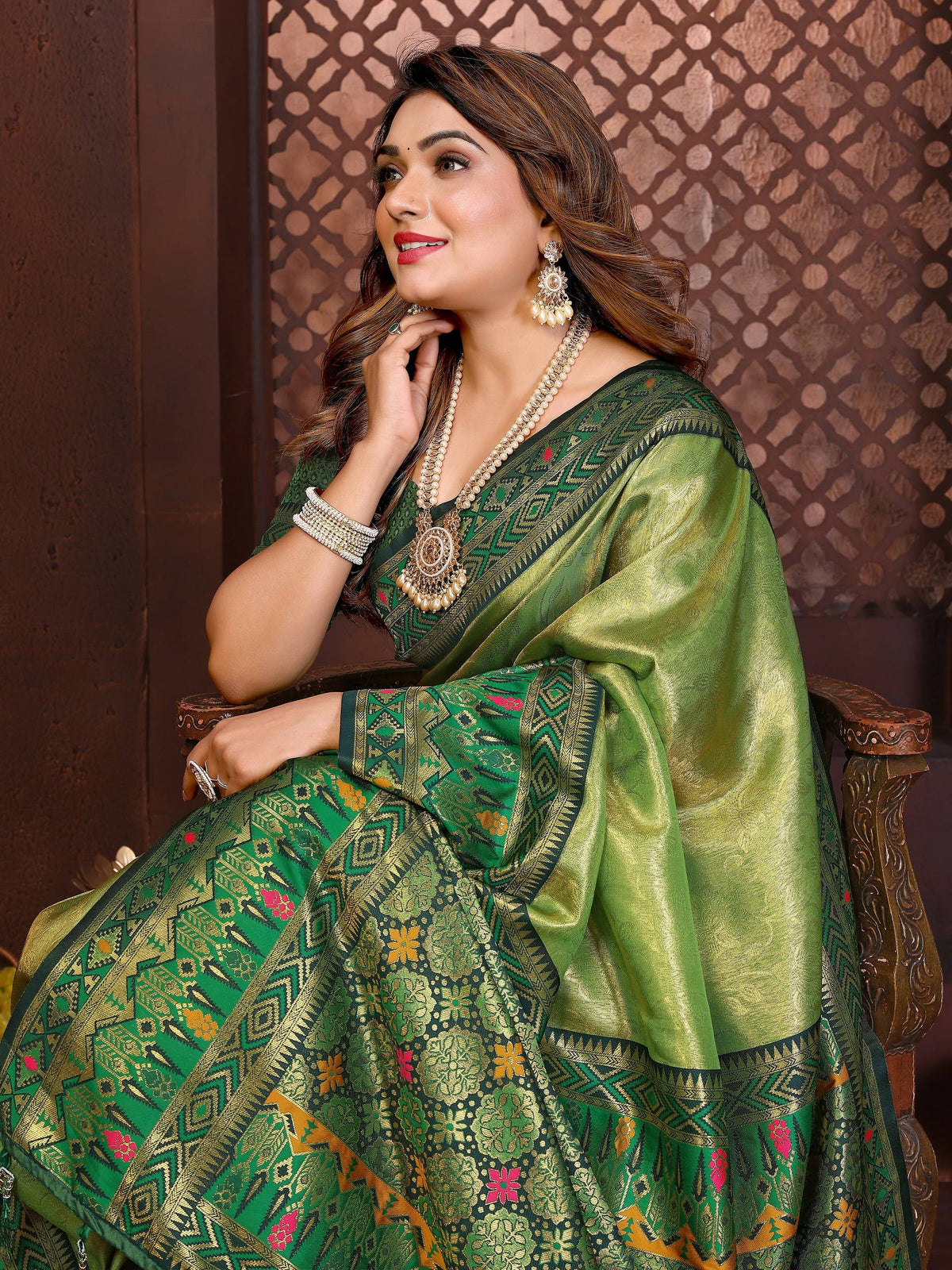 Pista Tissue Silk Weaving Saree with Matching Blouse
