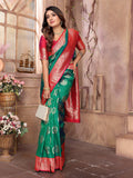 Green Banarasi Soft Silk saree with intricate woven details