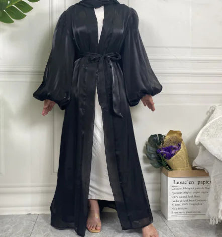 Shiny Silk Lace-Up Cardigan Robe