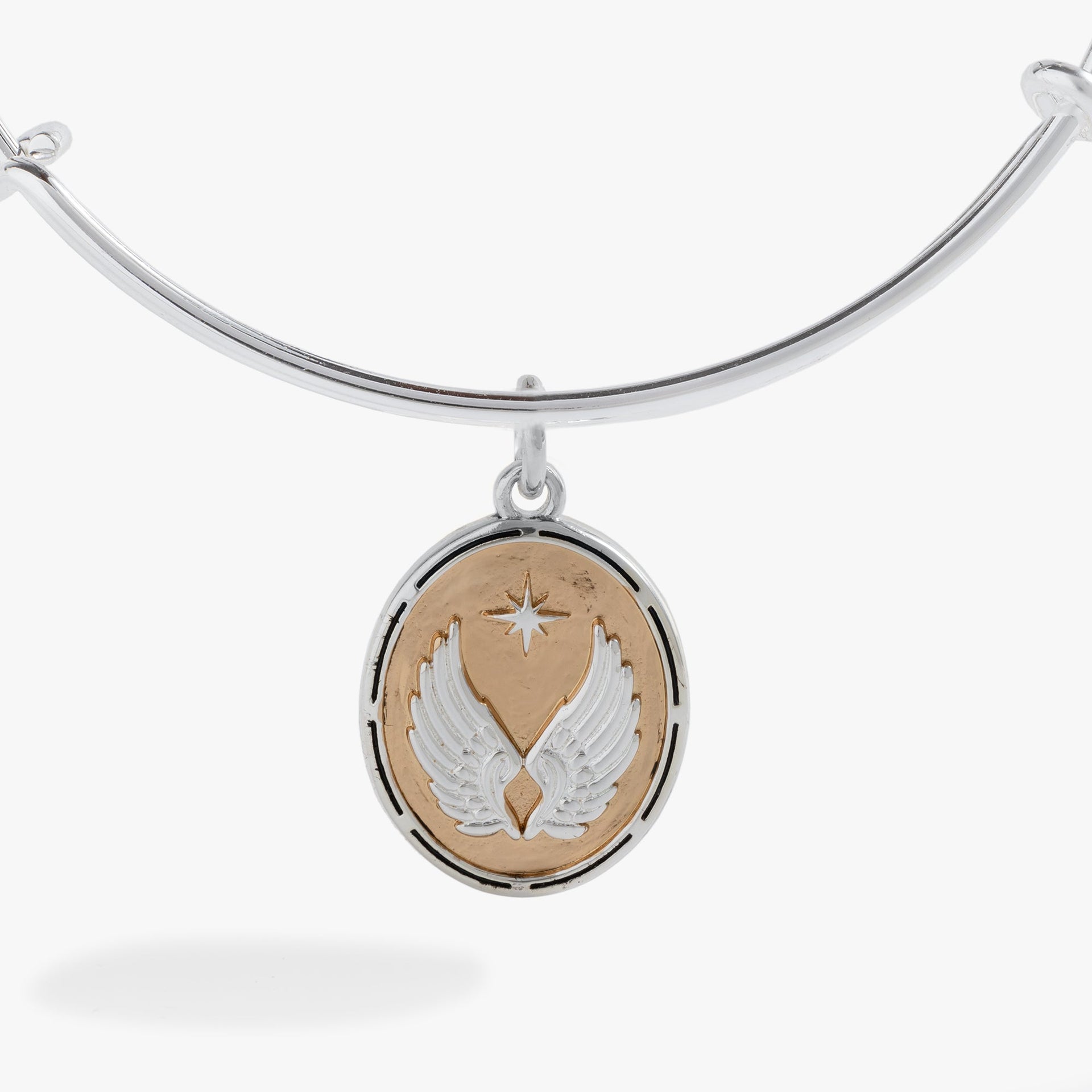 Two-Tone Guardian Angel Wing Bangle Bracelet with Crystal Detail