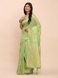 Rich green linen cotton saree with matching blouse piece