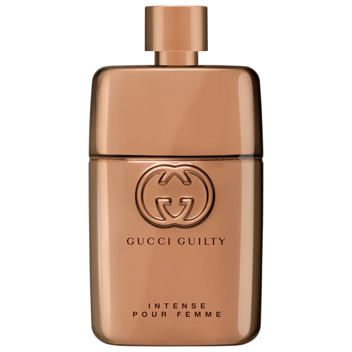 Gucci Guilty Pour Femme Intense Eau de Parfum in a metallic bronze bottle