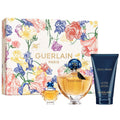 Guerlain Shalimar Eau de Parfum trio gift set featuring a full-size perfume, travel spray, and scented body lotion.