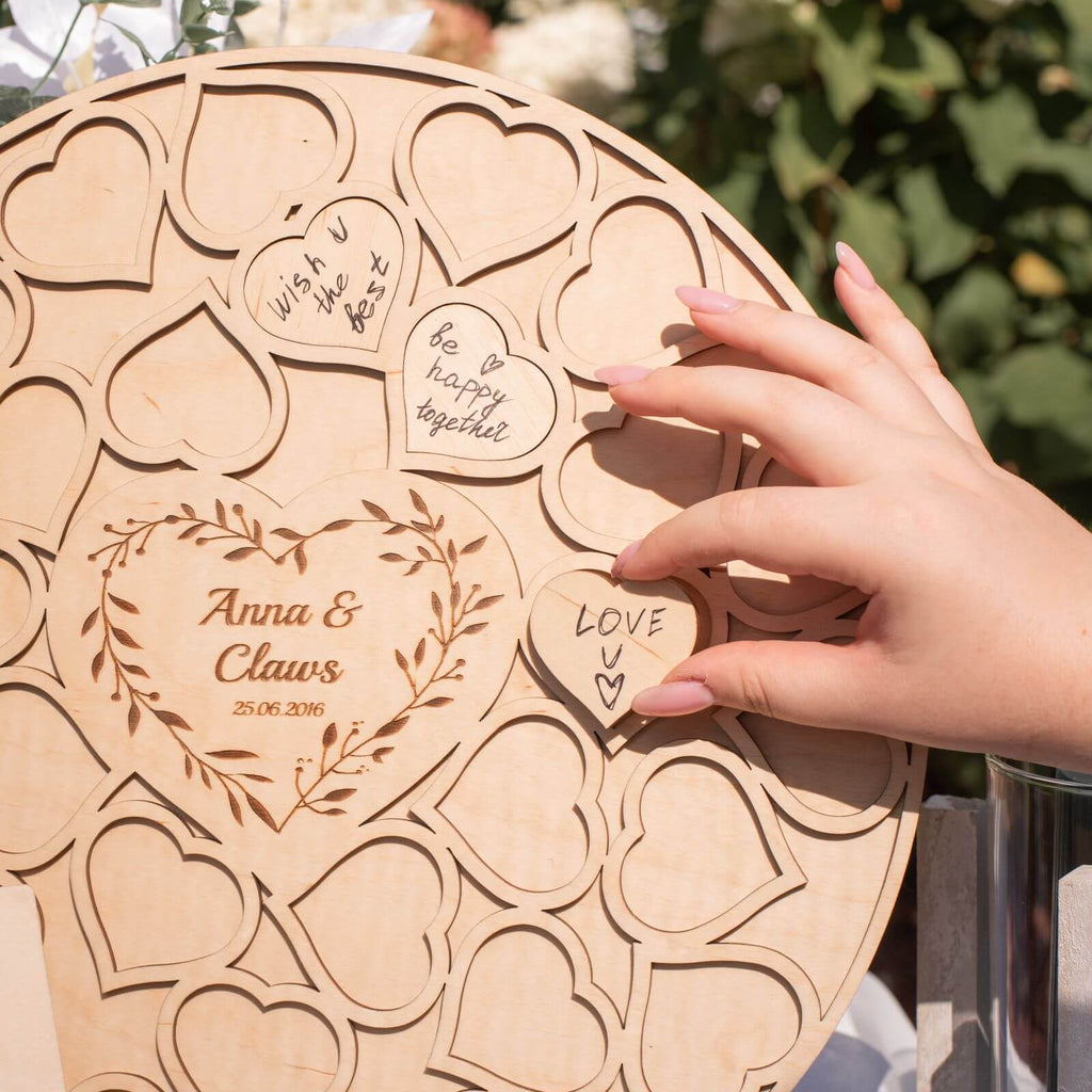 Minimalist Wooden Circle Wedding Guest Book - Natural Wood Decor