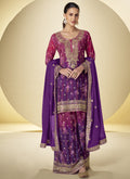 Purple Chinon palazzo suit with digital print and designer embroidery details
