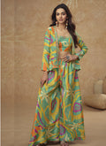 Lime Green Chinon Silk Western Suit with gota patti and digital print