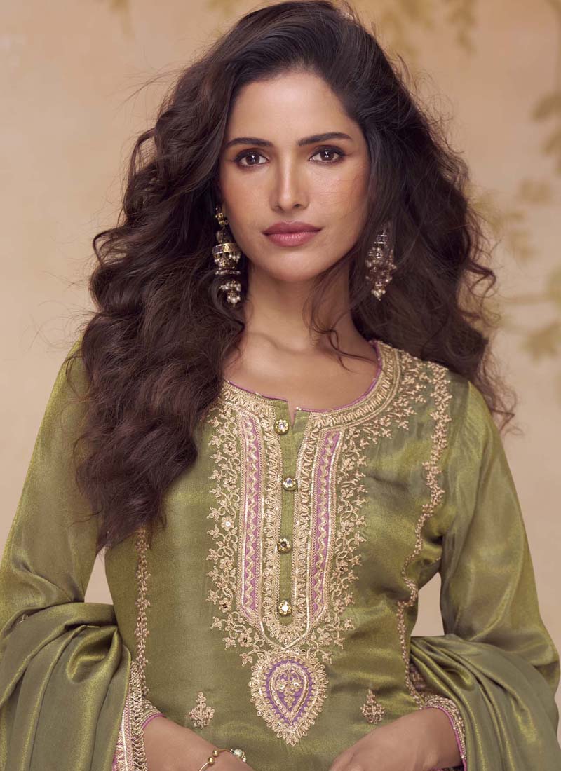Mehendi Simar Silk Embroidered Salwar Suit for Wedding Events