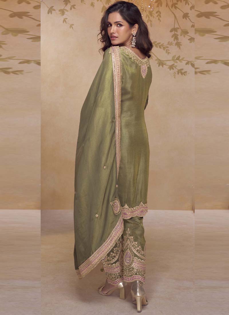 Mehendi Simar Silk Embroidered Salwar Suit for Wedding Events