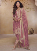 Peach simar silk designer salwar suit with intricate gota patti embroidery