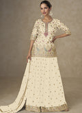Off White Chinon Embroidered Designer Palazzo Suit
