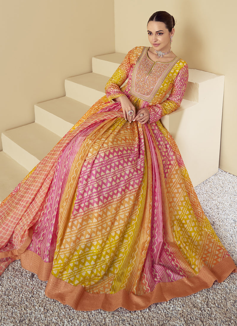 Multicolor Real Muslin Digital Print Anarkali Suit Set