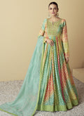 Multicolor muslin Anarkali suit with digital geometric print and embroidery
