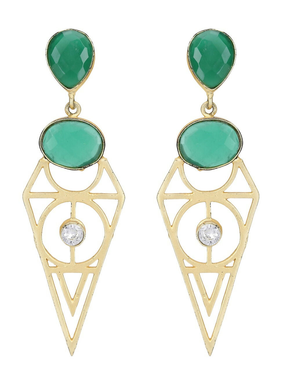 Green Stone Matte Gold Drop Earrings for Traditional Wear