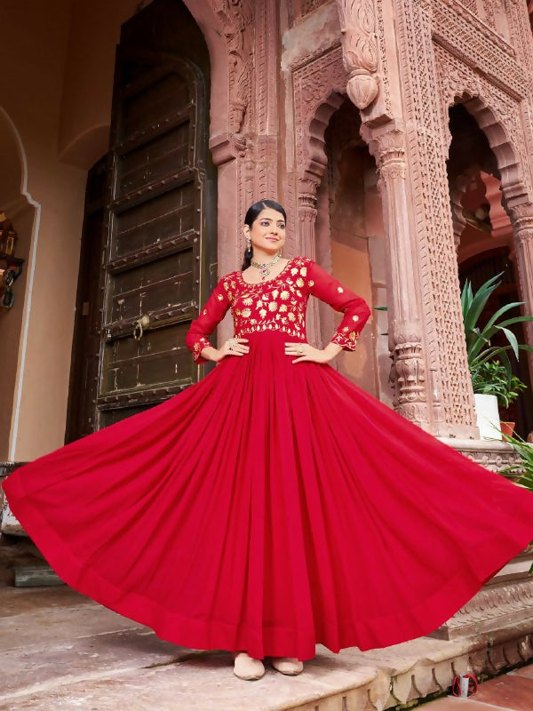 Joban Fashion Maroon Readymade Dress With Sequins embroidery Work