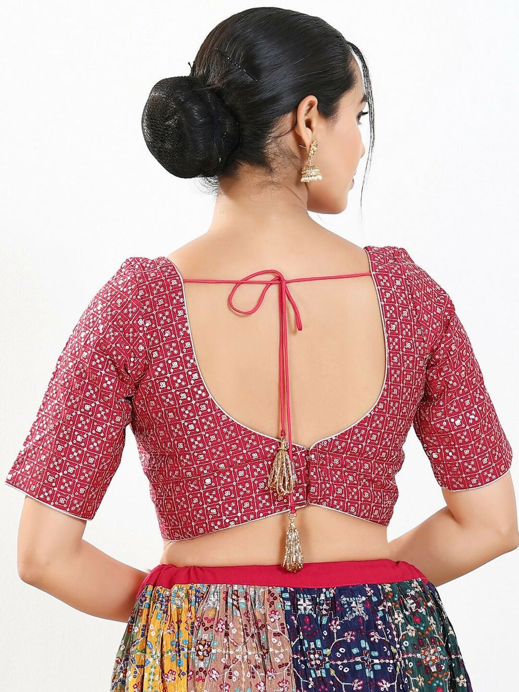 Pink Silk Padded Blouse with Sweetheart Neck and Elbow Sleeves