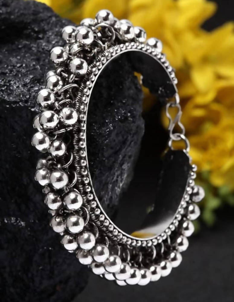 Oxidised Silver Bohemian Bracelet with Ghungroo for Women