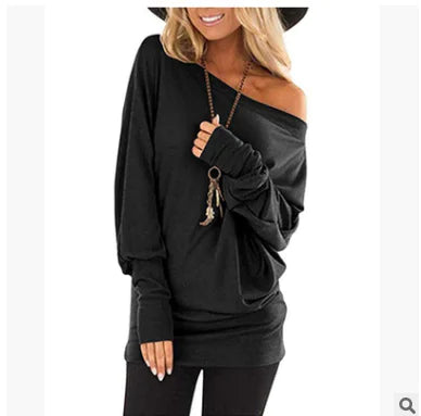 Women's Burgundy Off-Shoulder Long Sleeve Soft Knit T-Shirt - Image 12