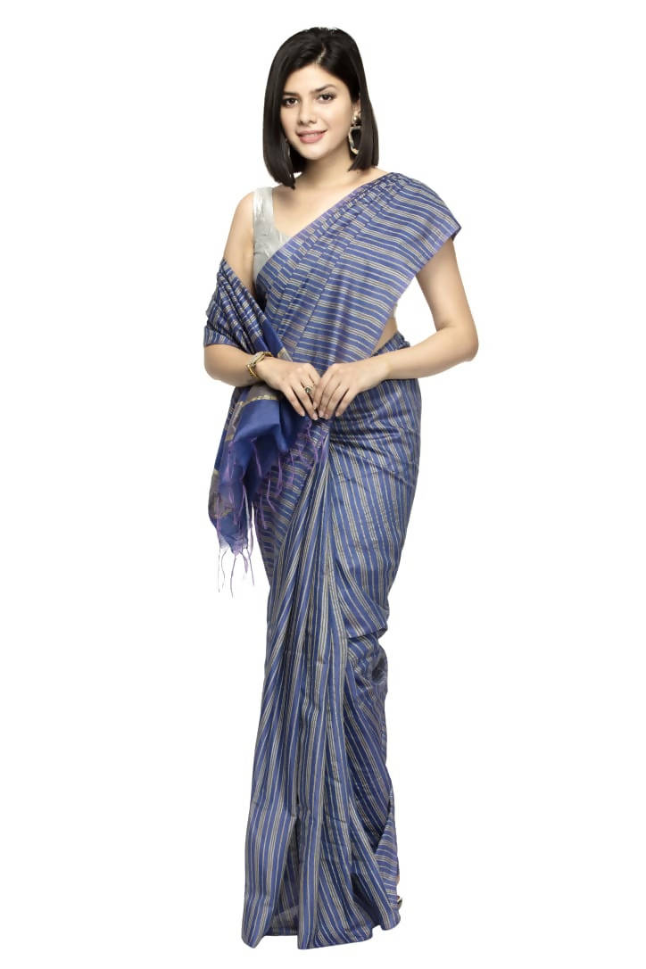 A Royal Blue Bhagalpuri saree with a matching blouse piece, elegant ethnic drape