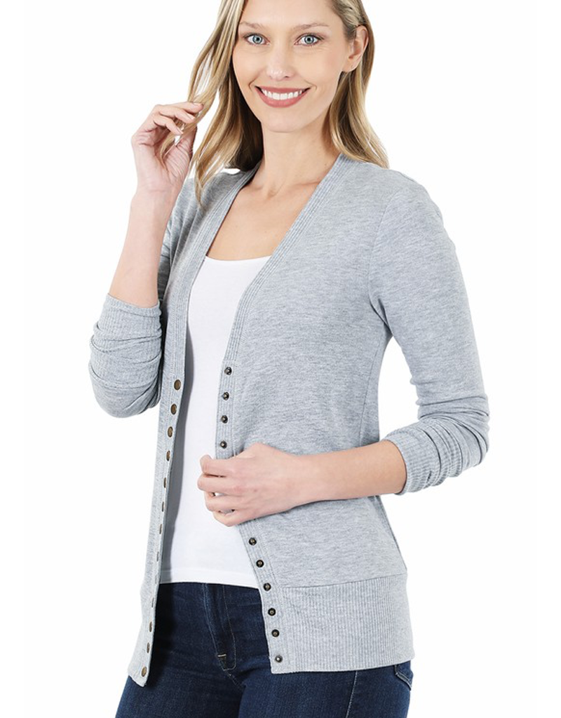 Snap Cardigan Full Sleeve in Heather Grey