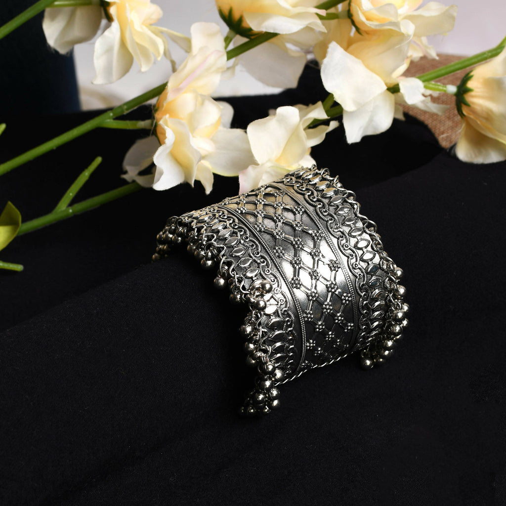 Oxidised Silver-Plated Ghungroo Handcraft Bracelet - Design 026