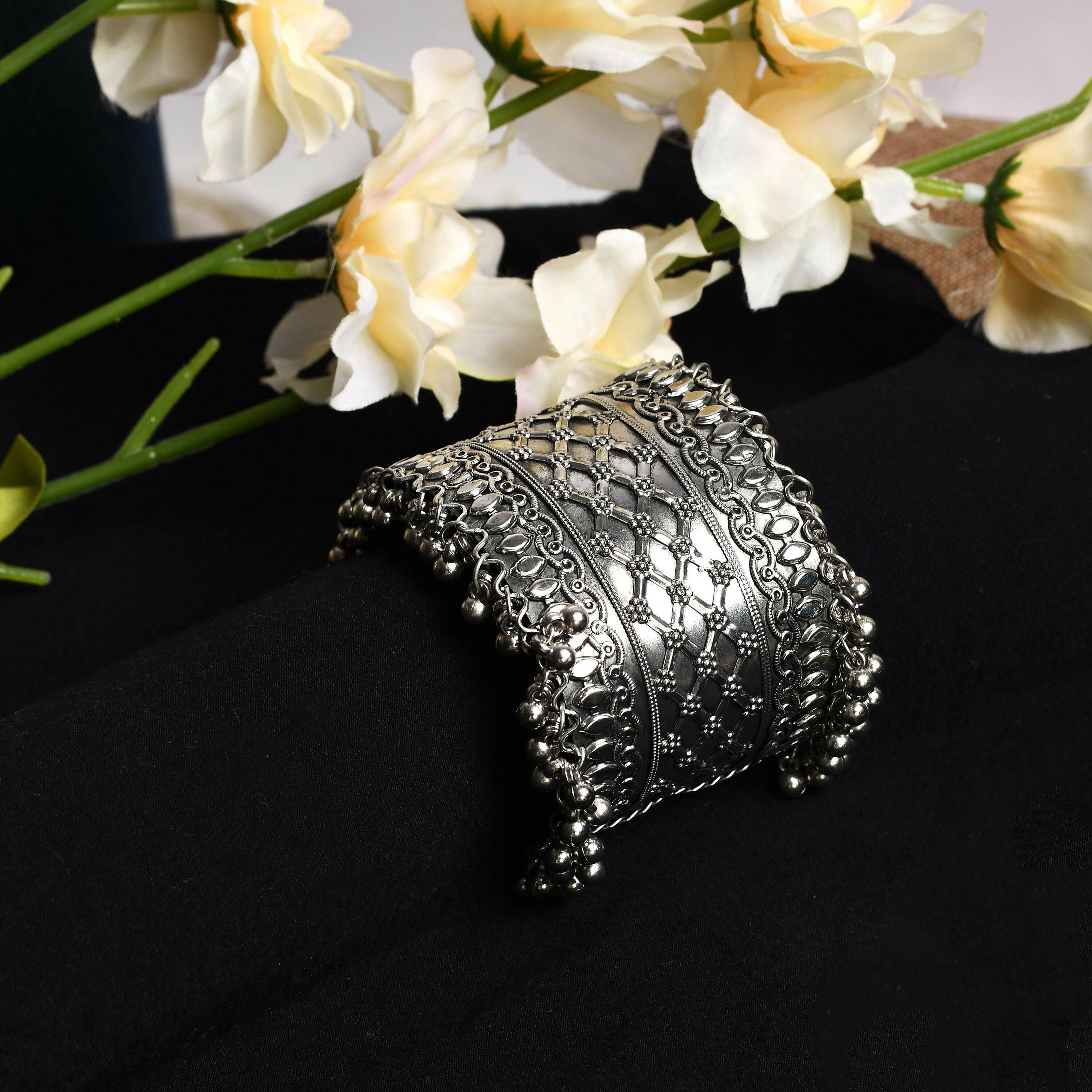 Oxidised Silver-Plated Ghungroo Handcraft Bracelet - Design 026
