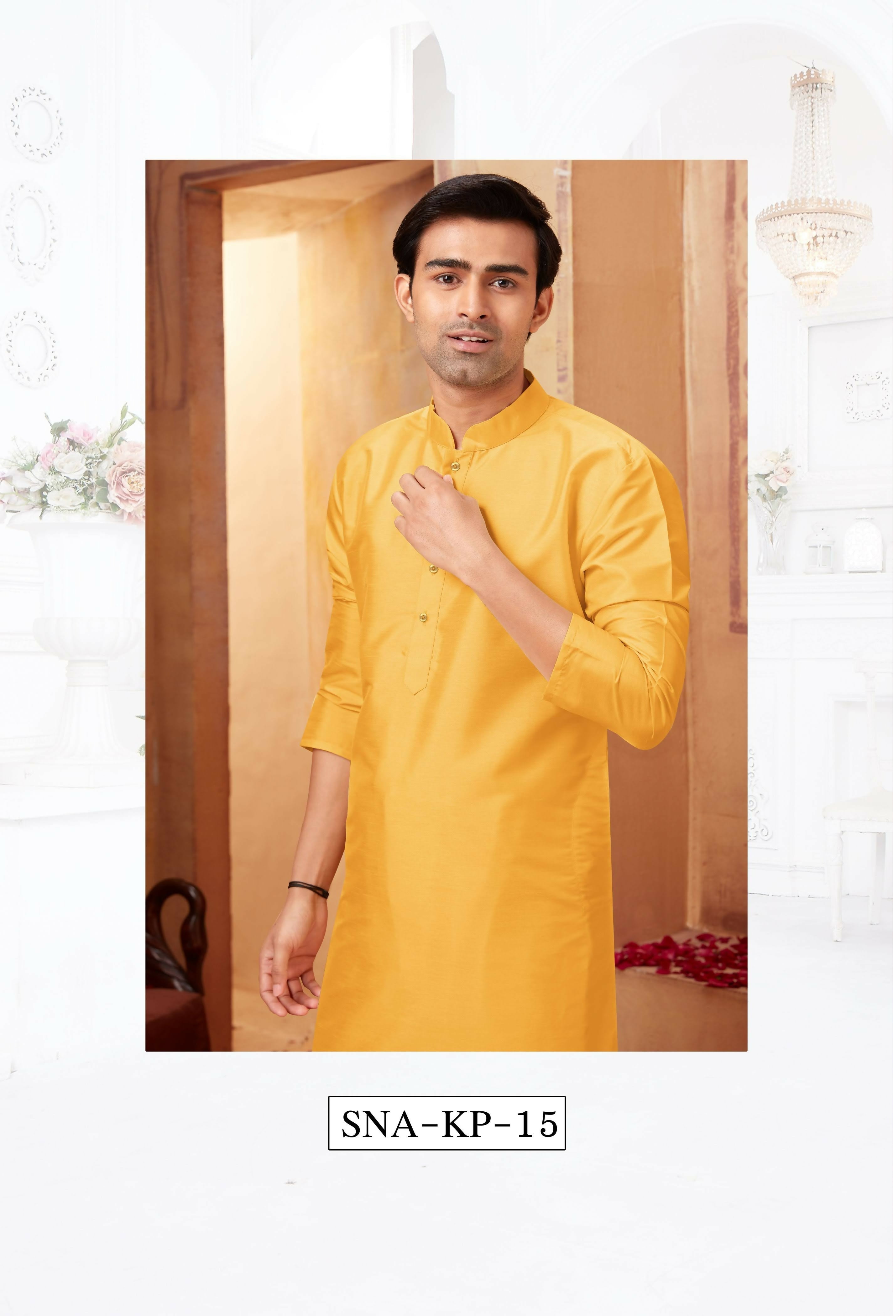 Yellow Art Silk Kurta Pyjama Set for Babies and Toddlers