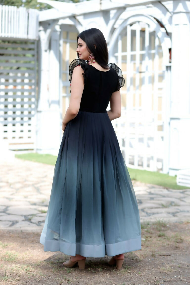 Black Sequins Embroidery Faux Blooming Anarkali Dress