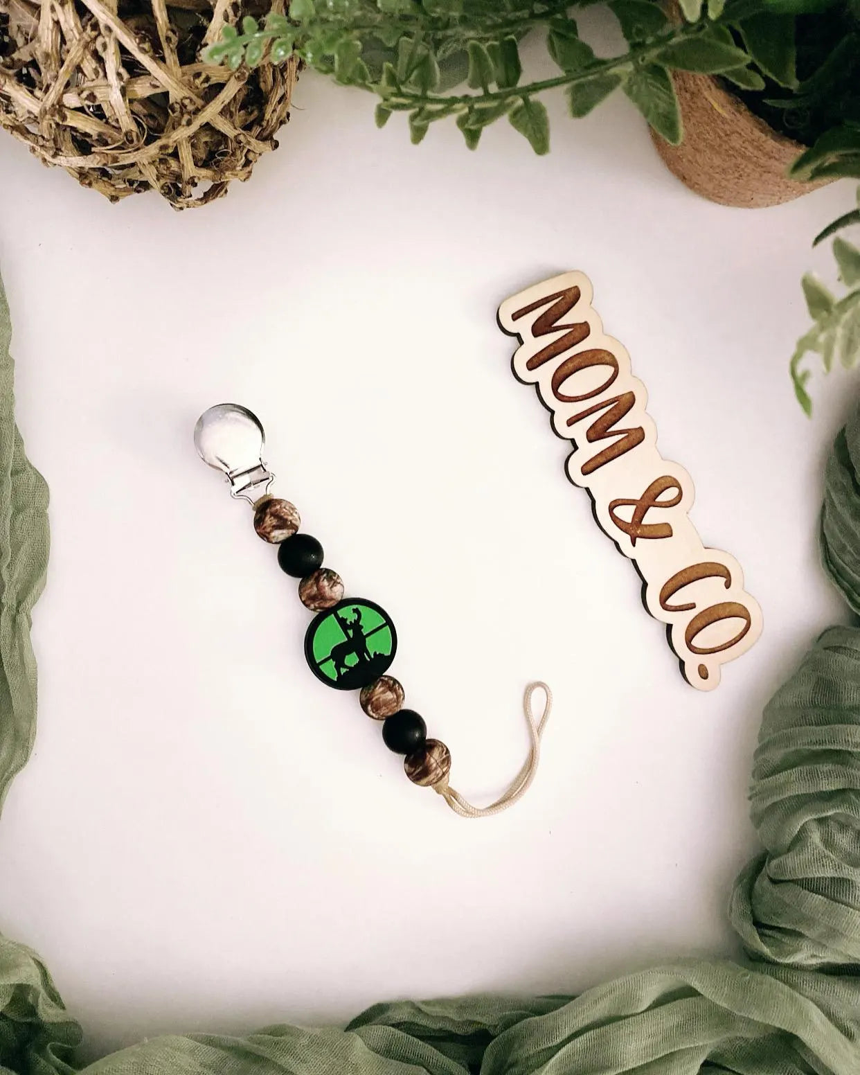 Green Deer Hunting Pacifier Clip