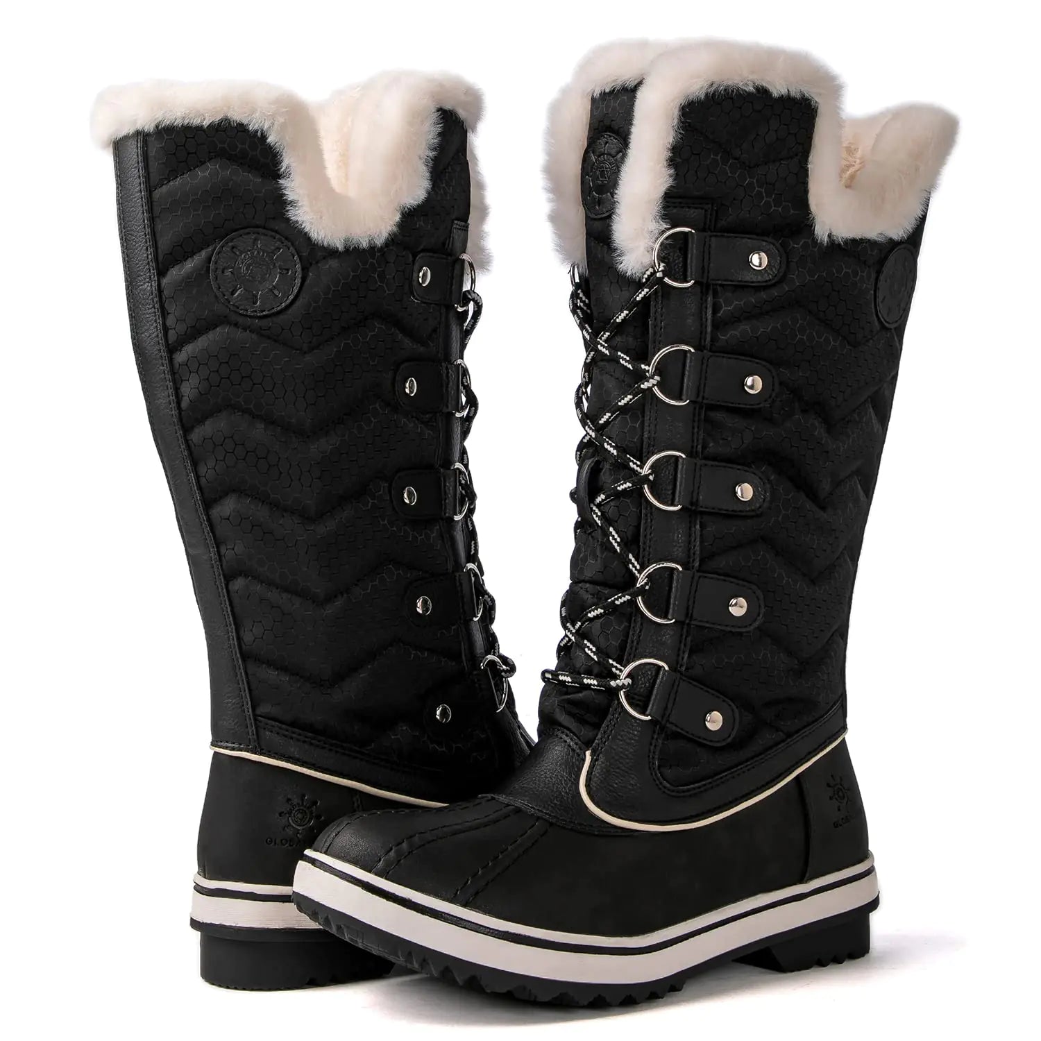 kingshow Womens Globalwin Black Mid Calf Waterproof Winter Boots Non-Slip Snow Boots For Women 8M