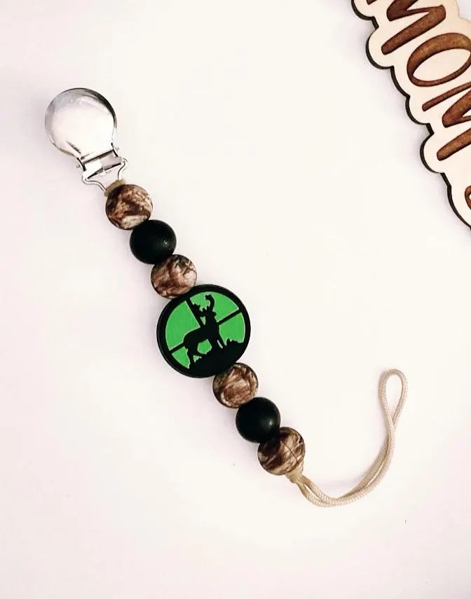 Green Deer Hunting Pacifier Clip