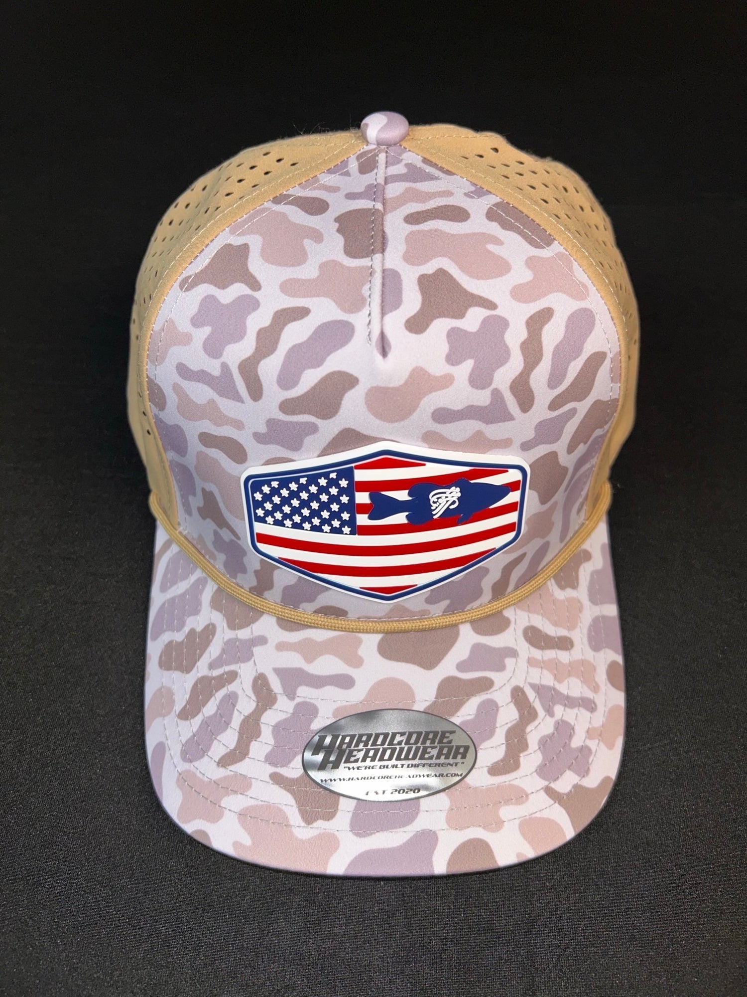 Water-Resistant Duck Camo Hat with American Flag Patch