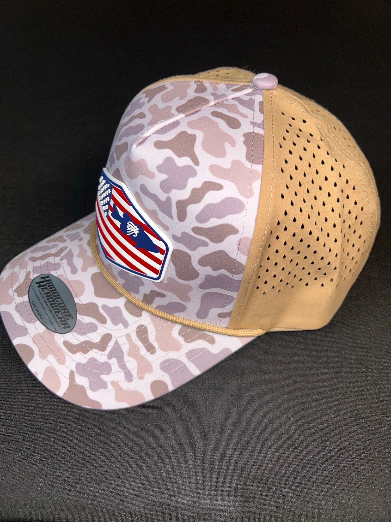 Water-Resistant Duck Camo Hat with American Flag Patch