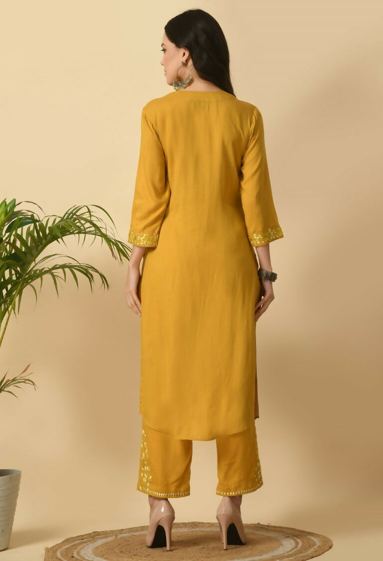 Mustard Cotton Rayon Kurta Set - Two Piece Women's Ethnic Wear