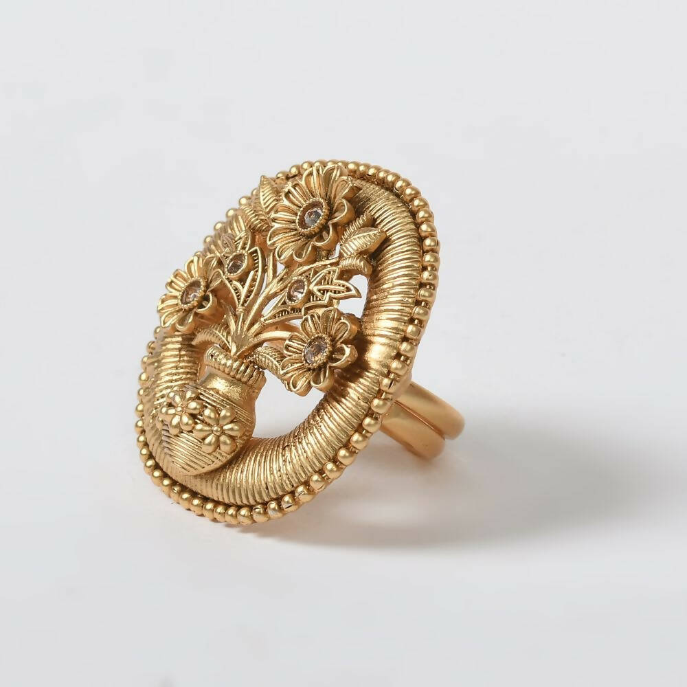 Joharkamal Gold-Plated Stone Studded Adjustable Ring - Design 15