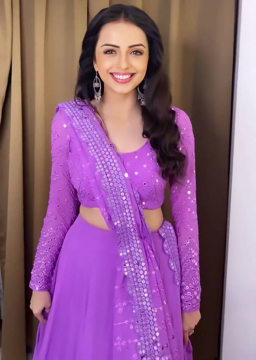 Lavender Faux Georgette Lehenga Choli with Sequin Embroidery