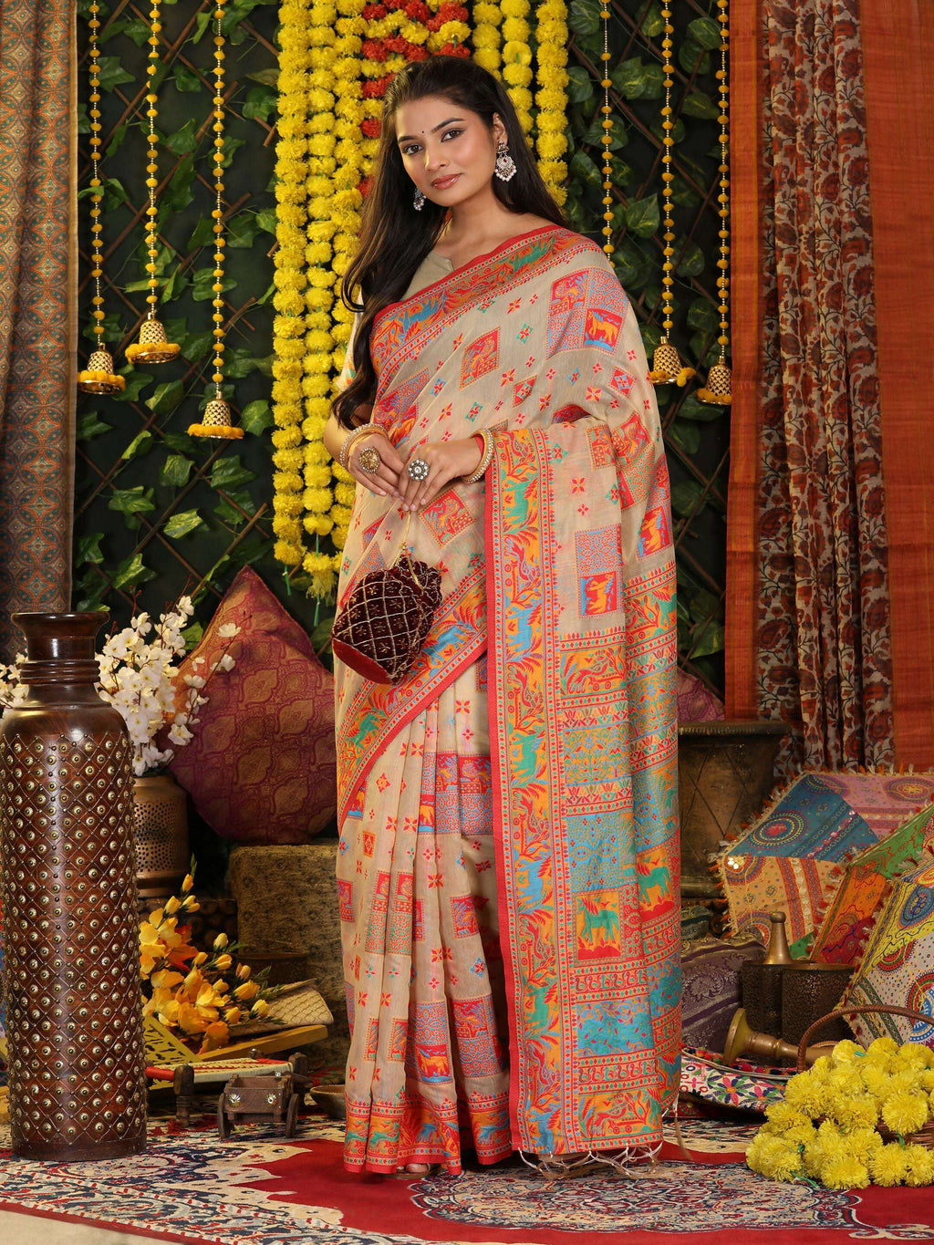 Off White Linen Cotton Saree with Matching Blouse Piece