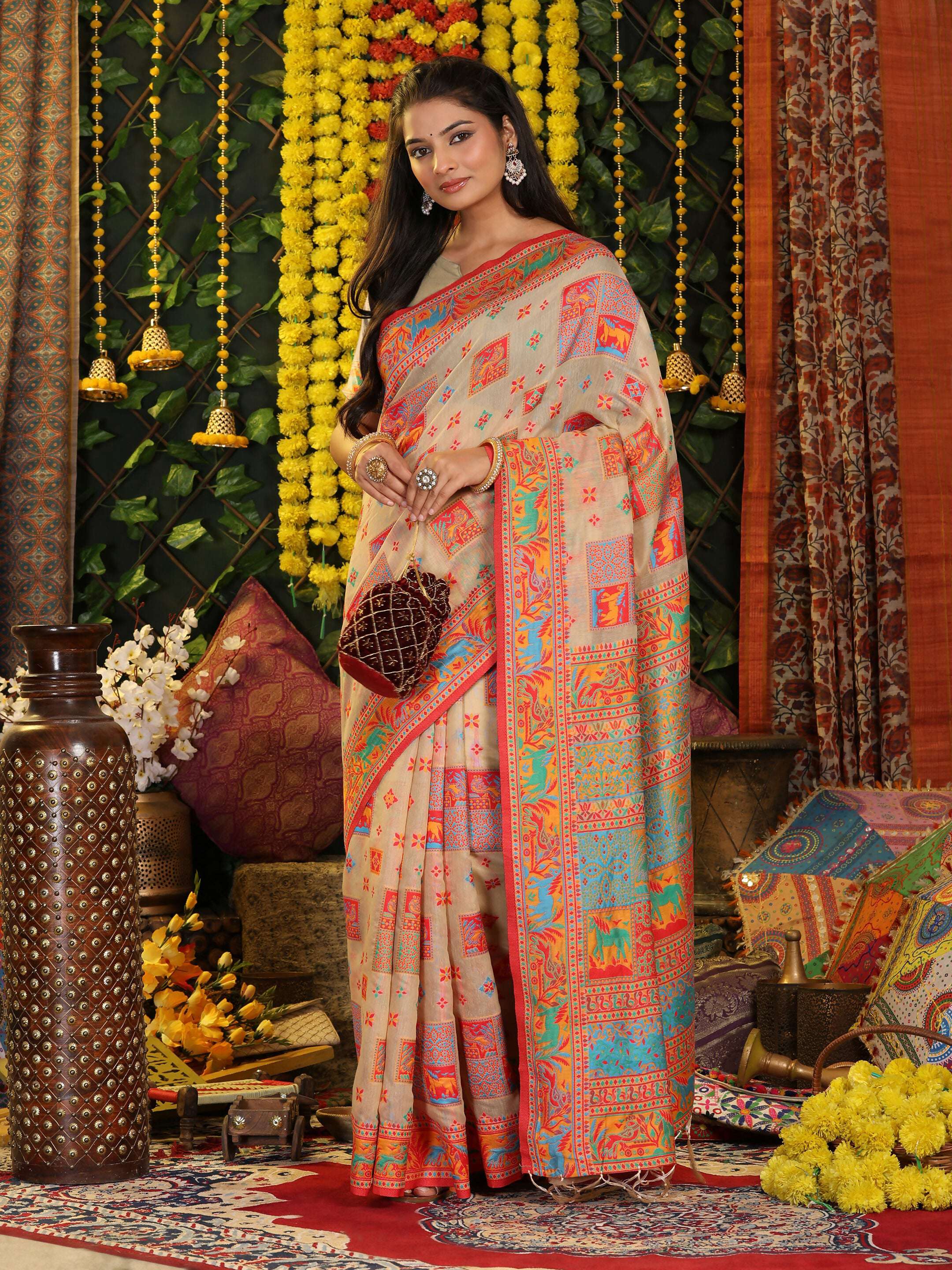 Off White Linen Cotton Saree with Matching Blouse Piece