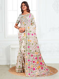 Solid white linen cotton saree with matching blouse fabric