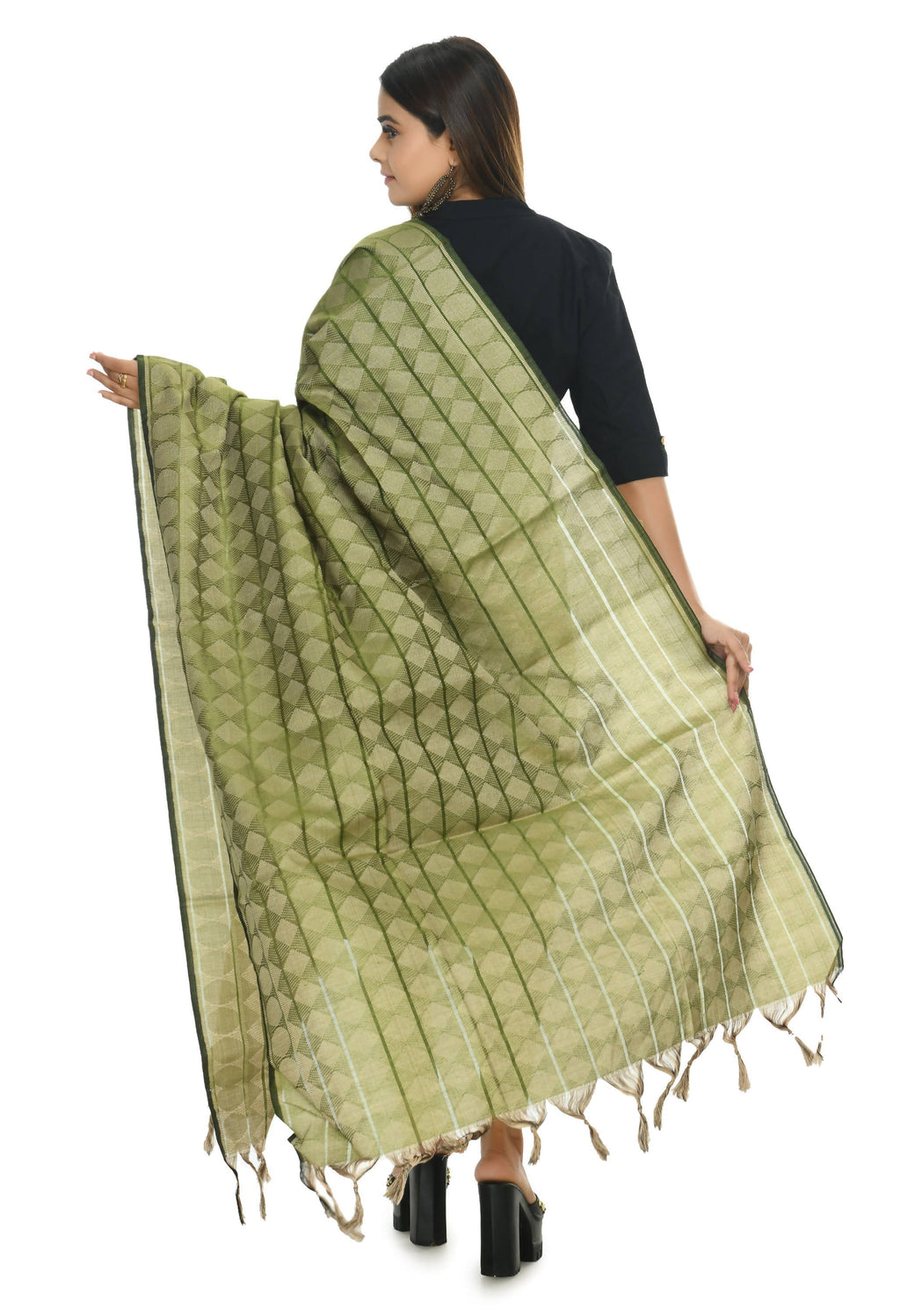 Mehendi Green Handloom Cotton Dupatta - Ethnic Accessory