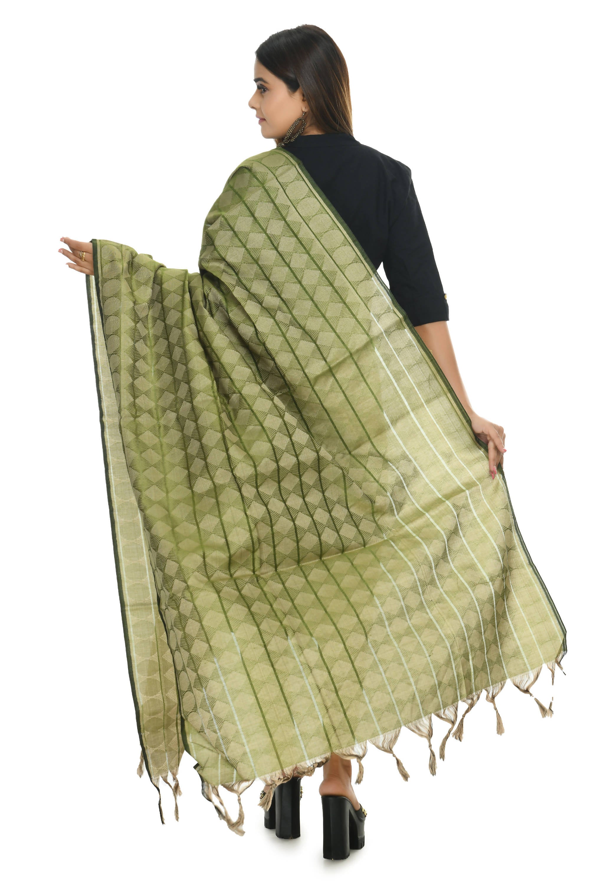 Mehendi Green Handloom Cotton Dupatta - Ethnic Accessory