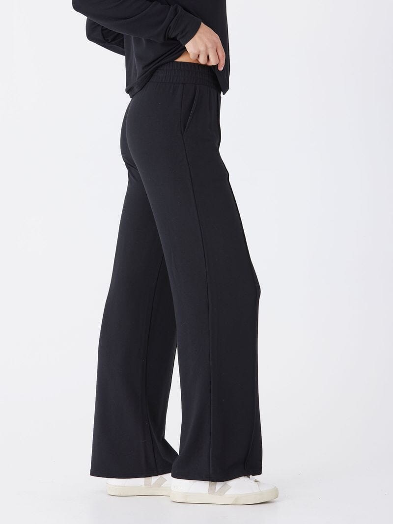Angela Modal Terry Wide Leg Pant - High Rise Black Loungewear