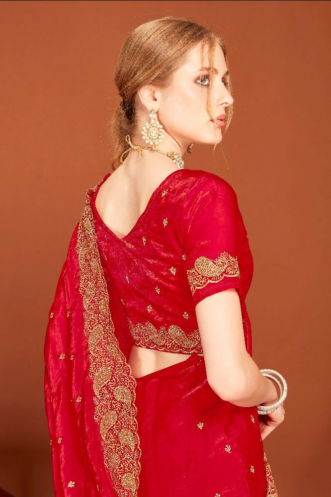Rani Fendi Two Tone Silk Saree with Zari & Siroski Crystal Work