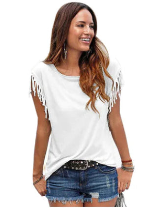 Women's Fringe Sleeve Casual T-Shirt Top - Image 11