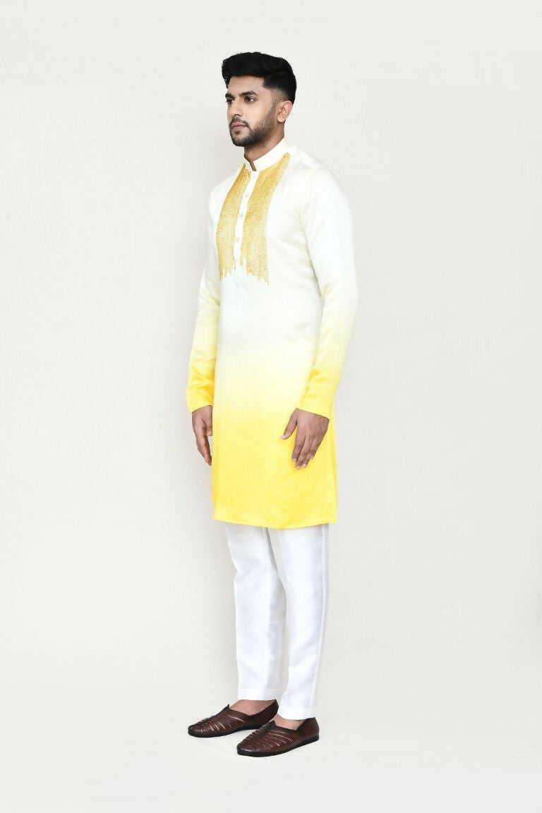Yellow Satin Silk Kurta and Straight Fit Pant Ensemble