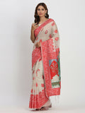 Shree Shyam Fashion Linen Cotton Cream & Red Saree