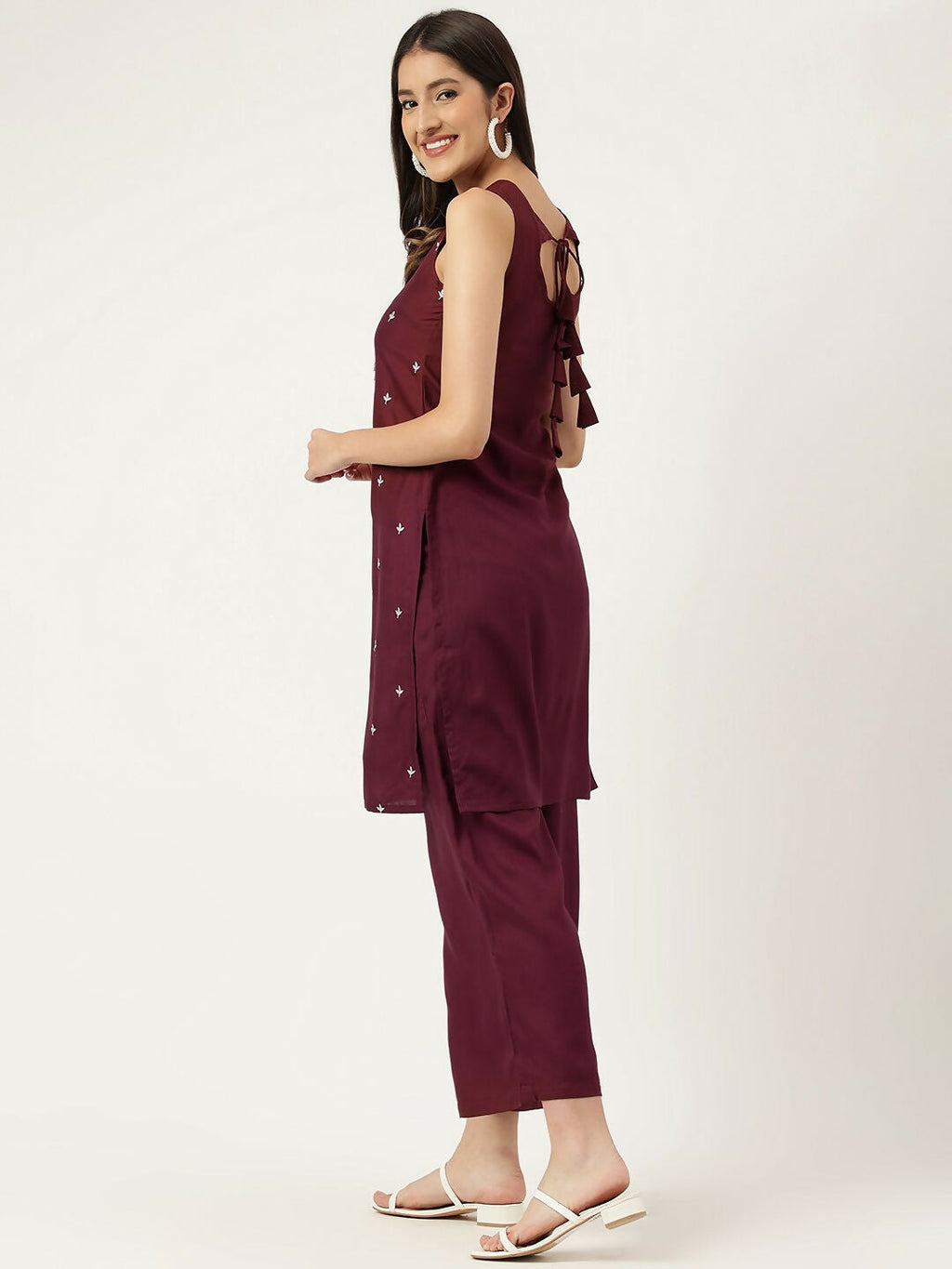Maroon Rayon Straight Kurta and Bottom Set with Embroidery