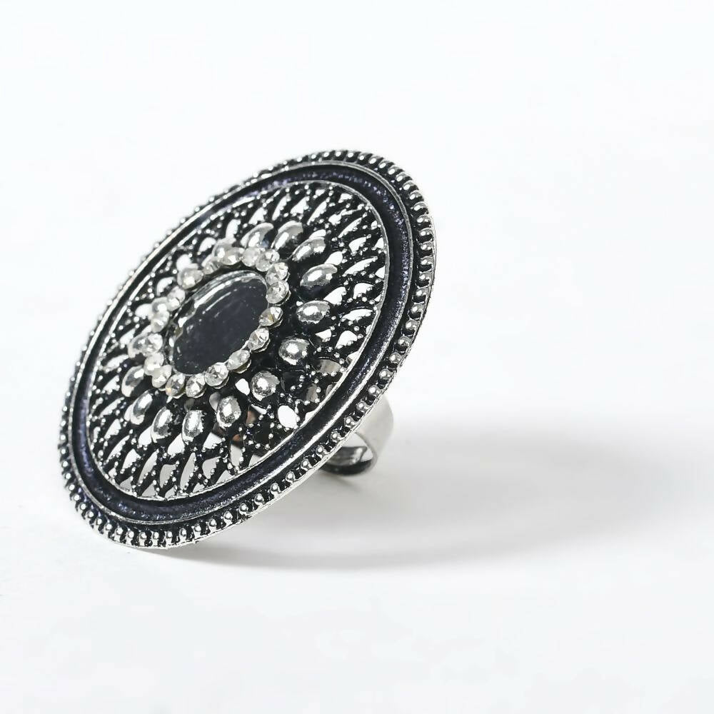 Oxidised Silver-Toned Adjustable Ring Traditional Ethnic Jewelry