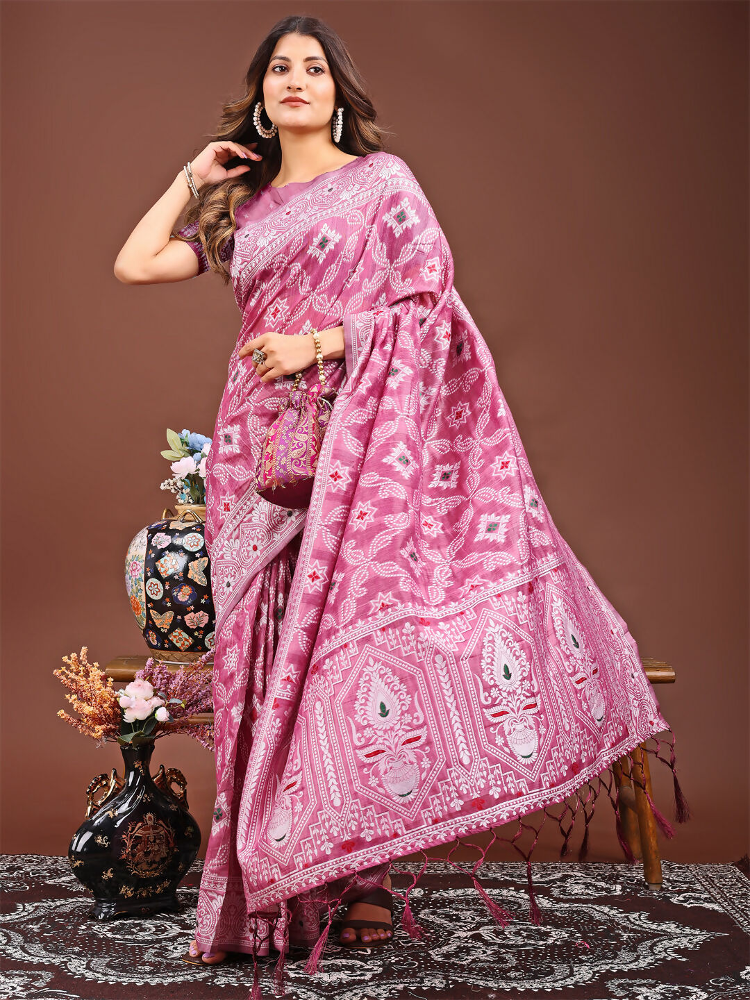 Pankhuri Pink Linen Cotton Saree
