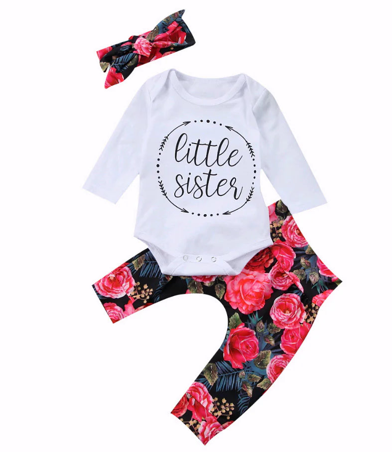 Girls' Autumn 3-Piece Cotton Romper Set with Headband